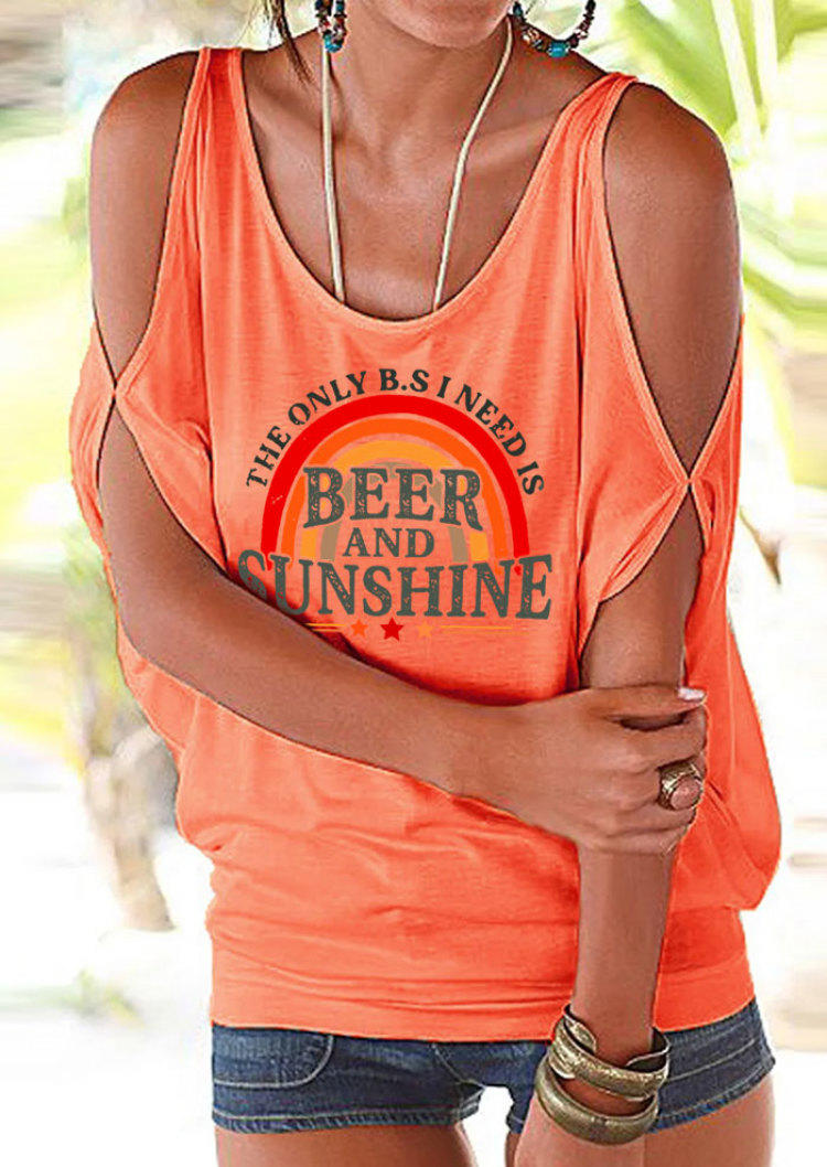 Blouses Beer And Sunshine Rainbow Hollow Out Cold Shoulder Blouse in Orange. Size: M,S,XL