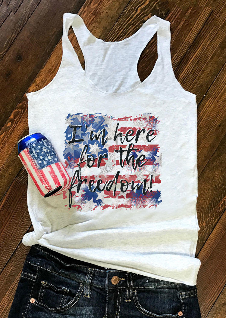 

Tank Tops I'm Here For The Freedom Racerback Tank Top in White. Size