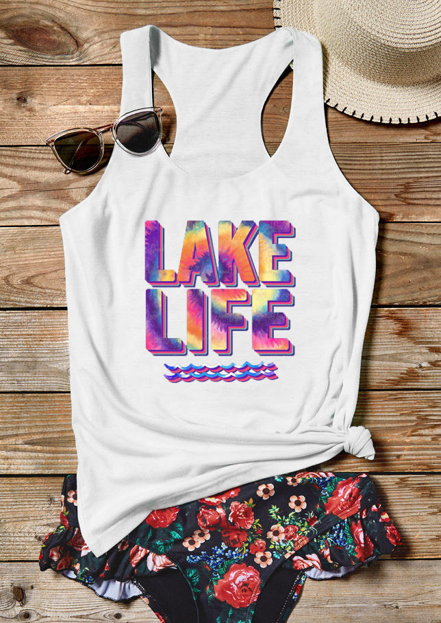 

Tank Tops Lake Life Tie Dye Racerback Tank Top in White. Size
