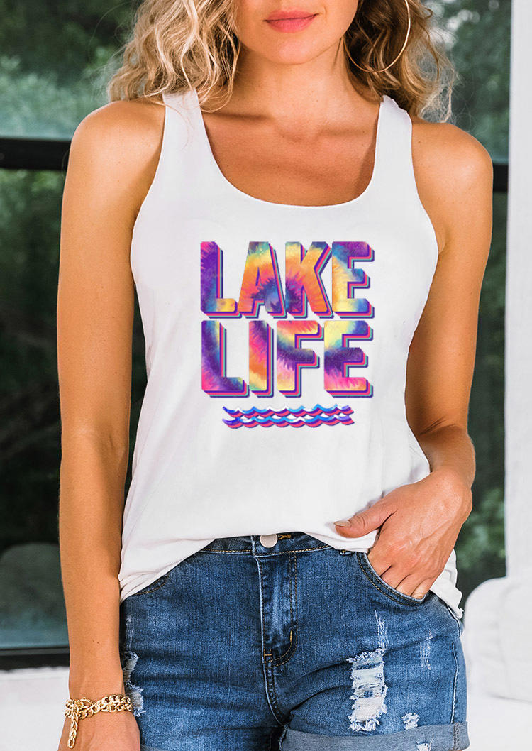 Lake Life Tie Dye Racerback Tank - White
