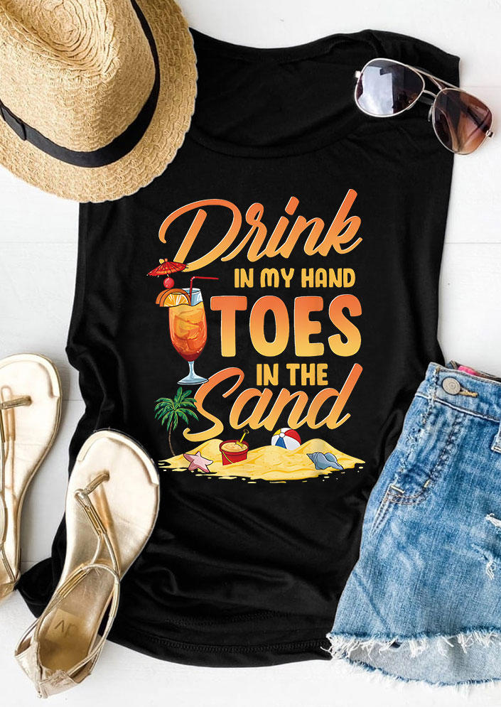 Tank Tops Drink In My Hand Toes In The Sand Tank Top in Black. Size: M