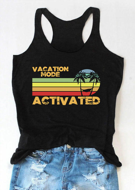 Tank Tops Vacation Mode Activated Racerback Tank Top in Black. Size: S,XL