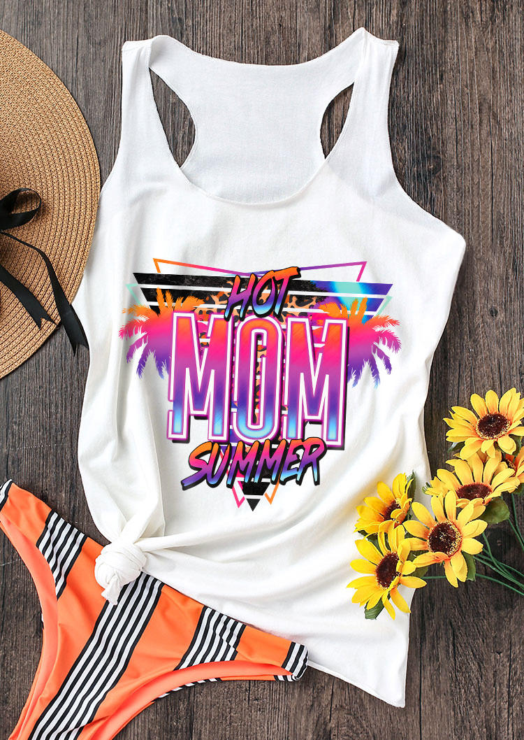 

Tank Tops Hot Mom Summer Leopard Racerback Tank Top in White. Size