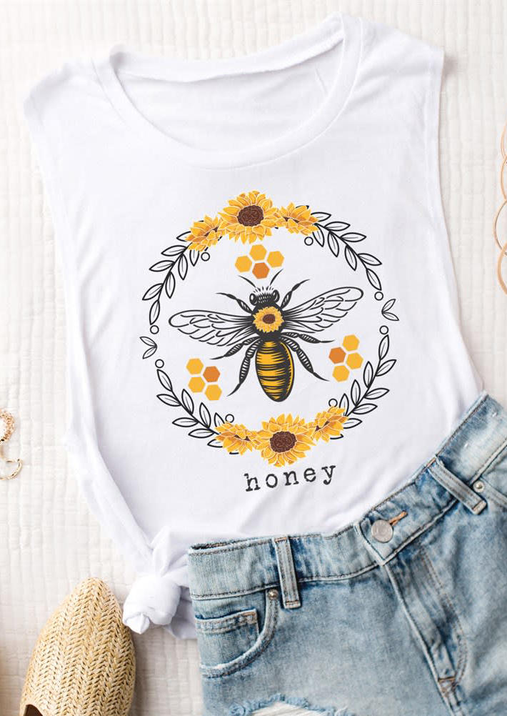 

Tank Tops Honey Bee Sunflower Tank Top in White. Size: ,M,L,XL