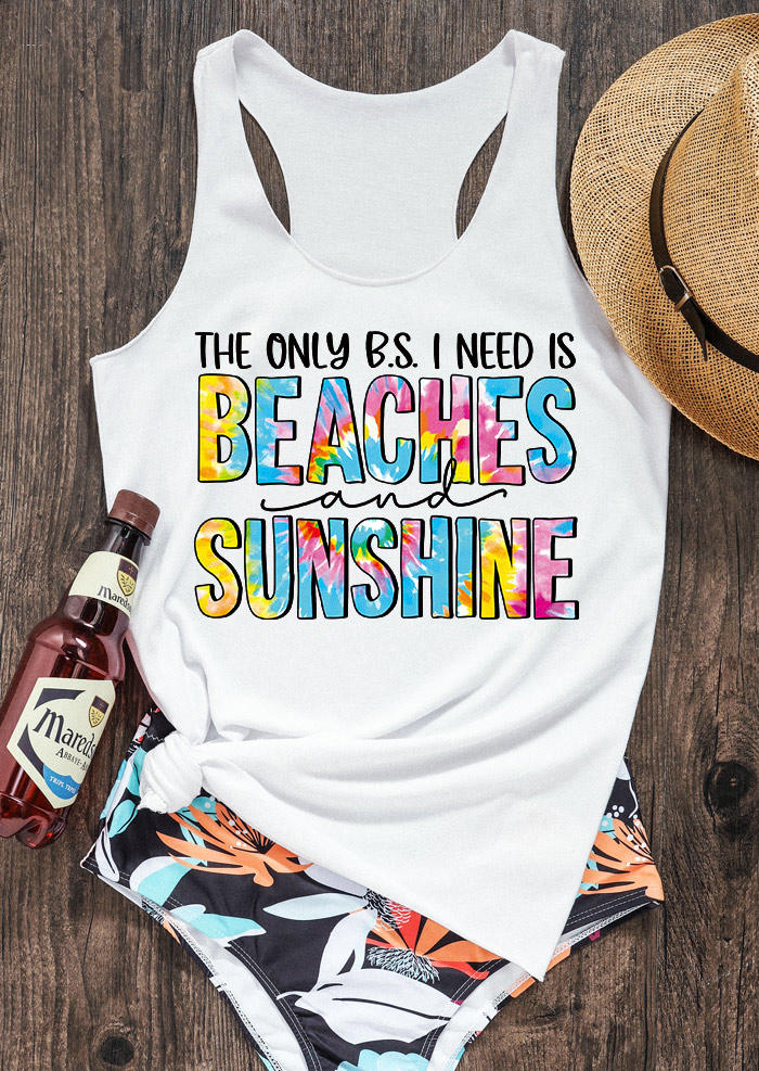 Tank Tops The Only B.S. I Need Is Beaches And Sunshine Racerback Tank Top in White. Size: S,M,L,XL