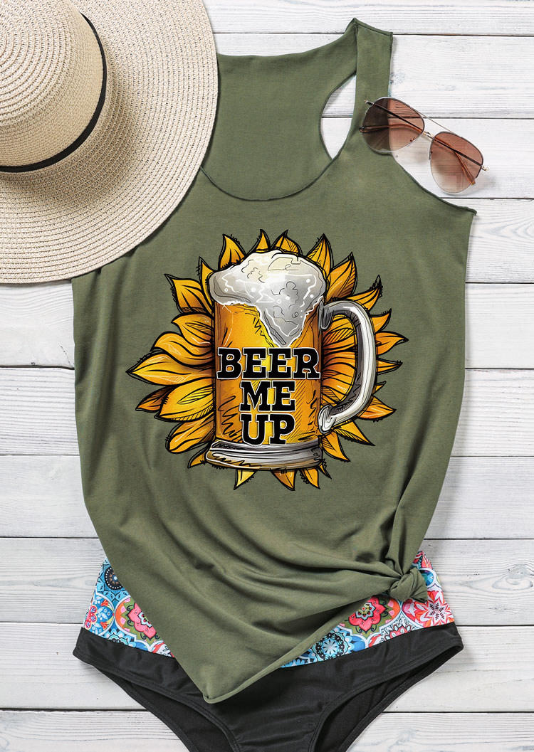 Tank Tops Beer Me Up Sunflower Racerback Tank Top - Army Green in Green. Size: S