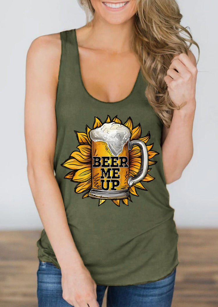 Beer Me Up Sunflower Racerback Tank - Army Green