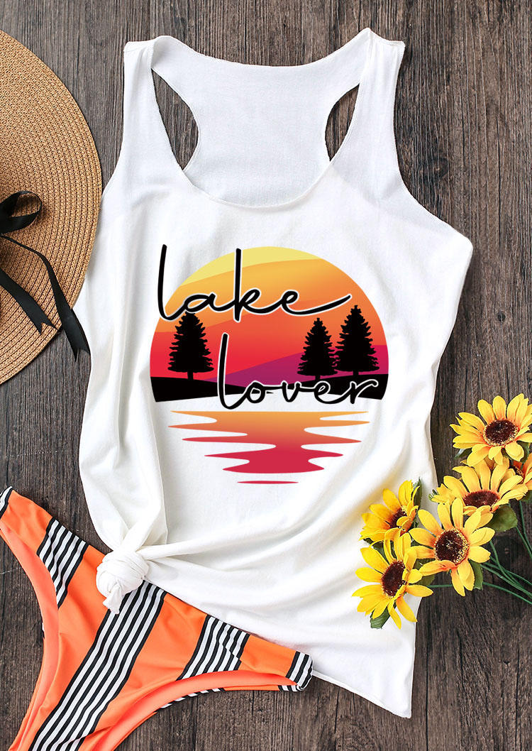 

Tank Tops Lake Lover Sunrise Racerback Tank Top in White. Size