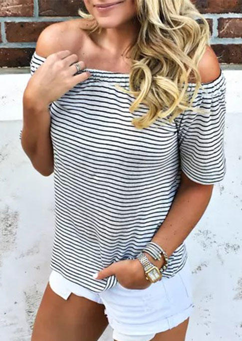 

Blouses Striped Off Shoulder Blouse in Stripe. Size