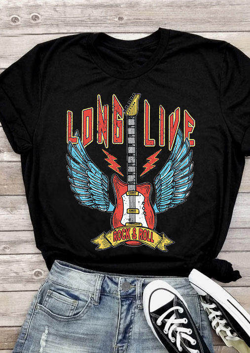 T-shirts Tees Long Live Rock & Roll T-Shirt Tee in Black. Size: S,M,L