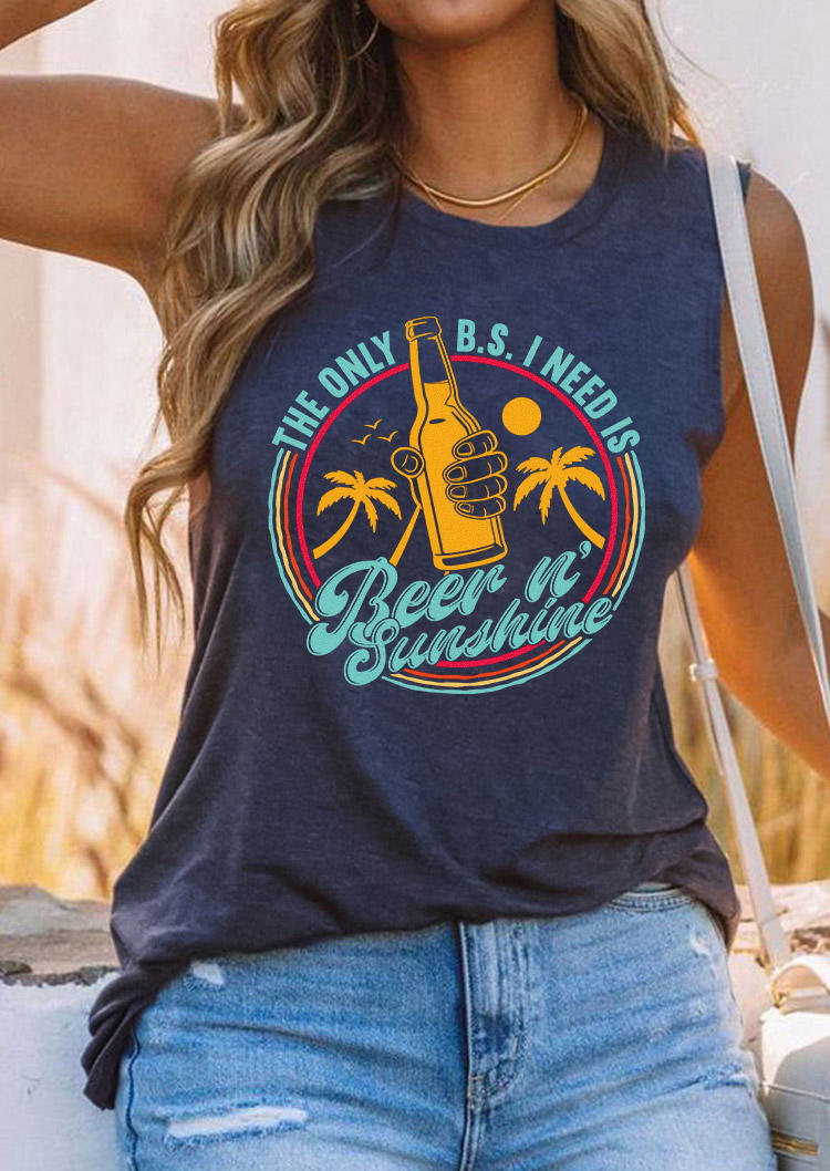 The Only B.S. I Need Is Beer N' Sunshine Tank - Navy Blue
