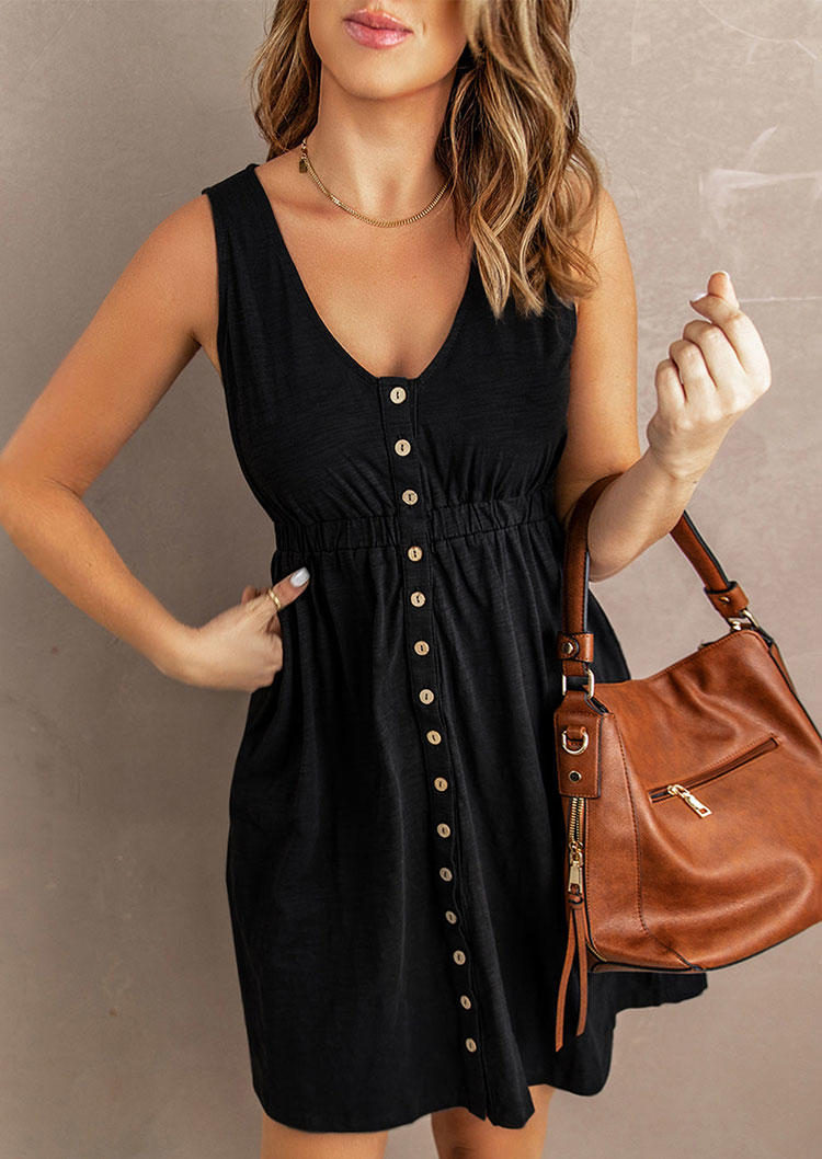

Mini Dresses Button Sleeveless Mini Dress in Black. Size