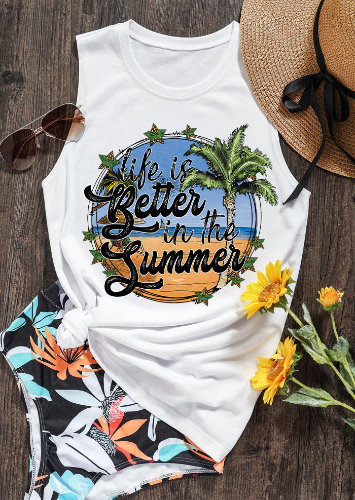 

Tank Tops Life Is Better In The Summer Coconut Tree Tank Top in White. Size