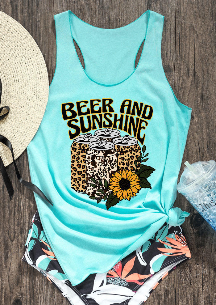 Tank Tops Beer And Sunshine Leopard Cans Sunflower Racerback Tank Top - Cyan in Blue. Size: M
