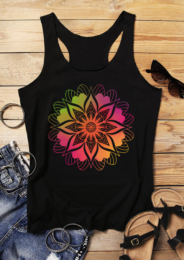 

Tank Tops Gradient Floral Racerback Casual Tank Top in Black. Size