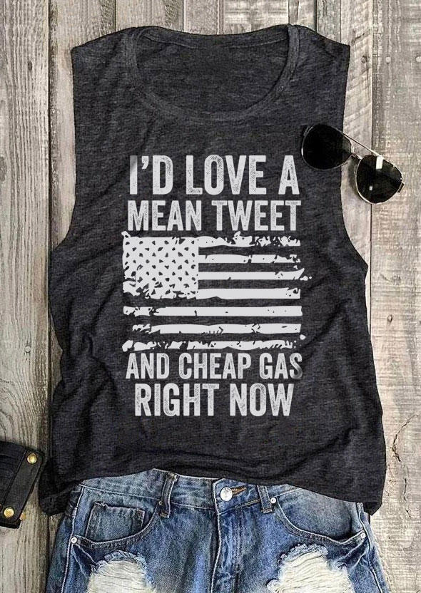

Gas Tank Top I'd Love A Mean Tweet American Flag Tanks in Dark Grey. Size