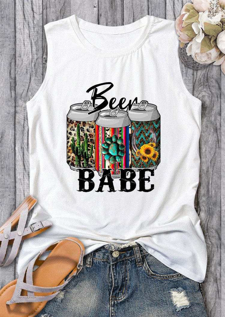 

Tank Tops Beer Babe Leopard Serape Striped Sunflower Turquoise Tank Top in White. Size