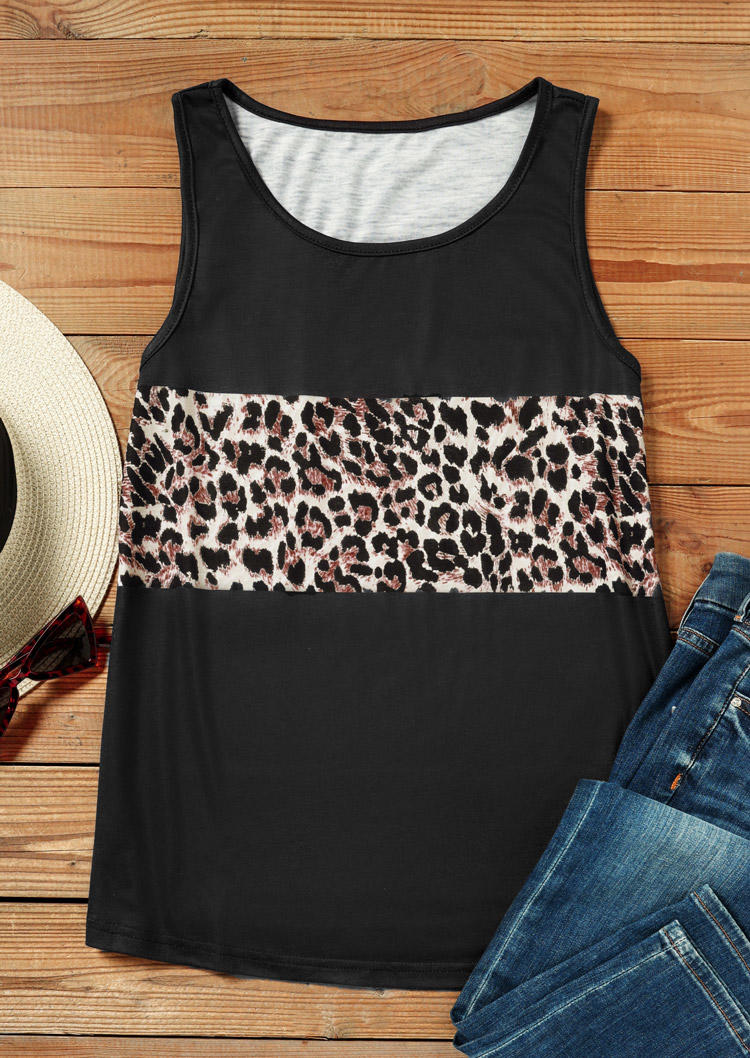 

Tank Tops Leopard Splicing Casual Tank Top in Black. Size