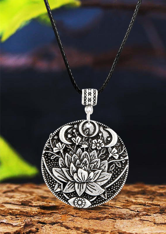 Necklaces Lotus Moon Pendant Necklace in Silver. Size: One Size