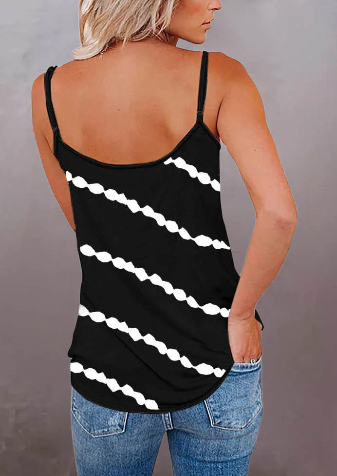 Tank Tops Striped Adjustable Strap Camisole in Black. Size: S,M,L,XL