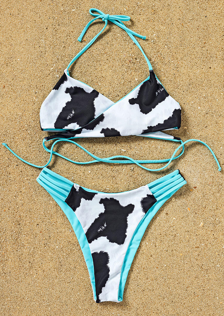 Bikini Sets Cow Cut Out Halter Bikini Set in Multicolor. Size: S,M,L,XL