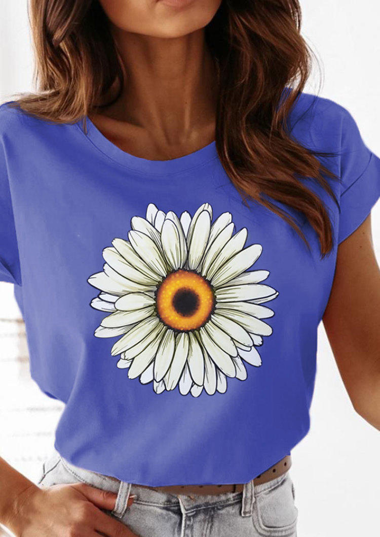 T-shirts Tees Daisy Short Sleeve O-Neck T-Shirt Tee in Blue. Size: L,M
