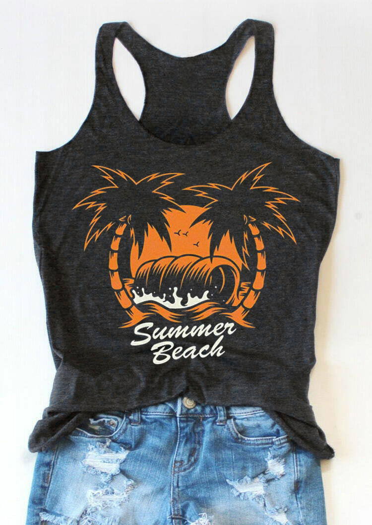 

Tank Tops Summer Beach Coconut Tree Racerback Tank Top in Dark Grey. Size