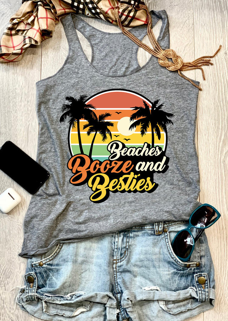Tank Tops Beaches Booze And Besties Racerback Tank Top in Gray. Size: S