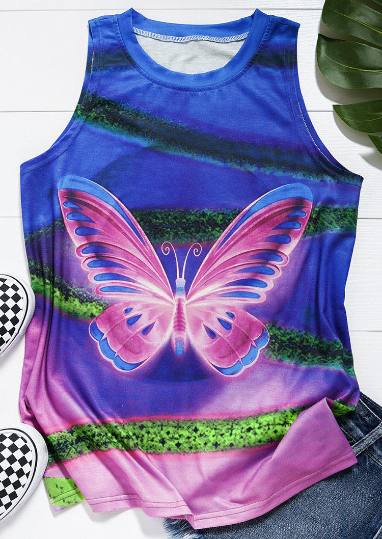 

Tank Tops Gradient Butterfly O-Neck Tank Top in Multicolor. Size