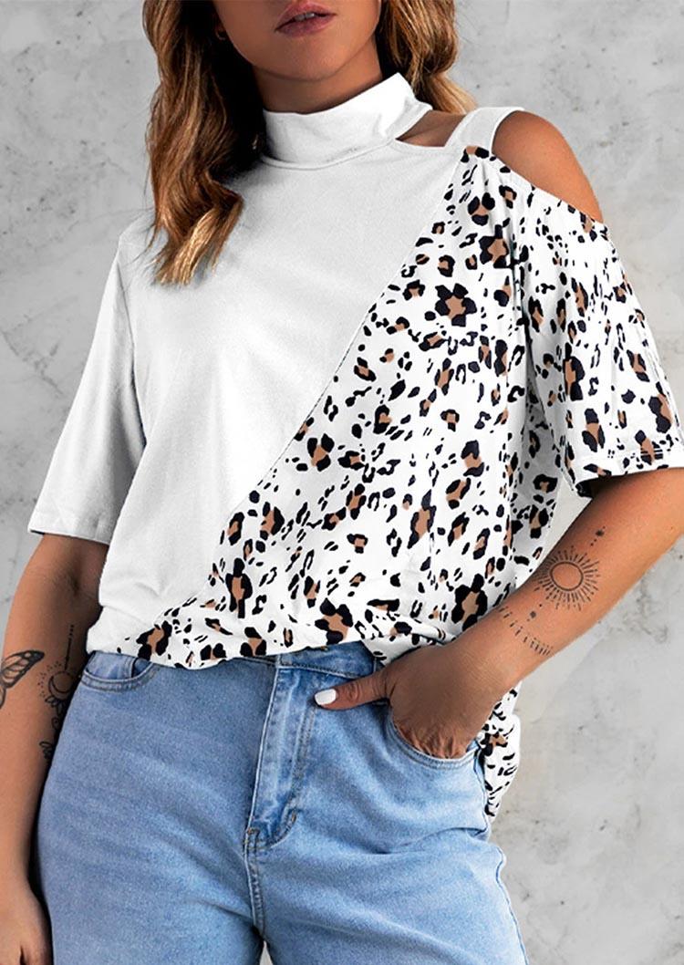Blouses Leopard One Sided Cold Shoulder Blouse in White. Size: M