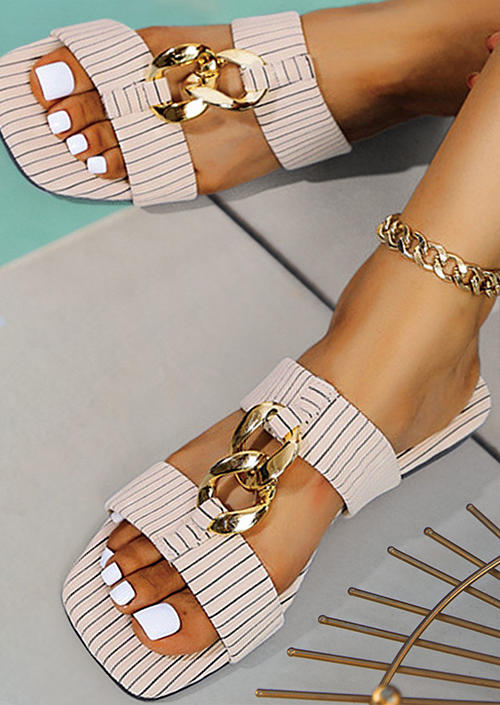 

Slippers Vertical Striped Square Toe Flat Slippers without Anklet in Khaki. Size: ,38,39,40