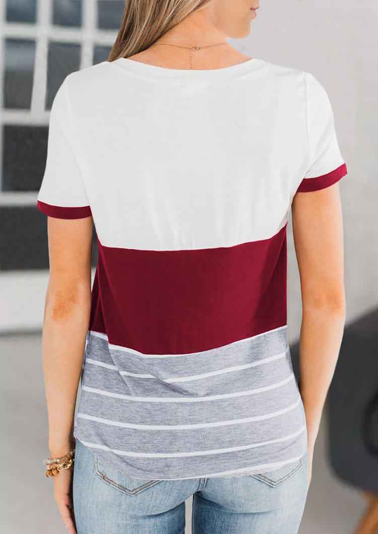 Blouses Striped Color Block Button Blouse in Burgundy. Size: S,M,XL