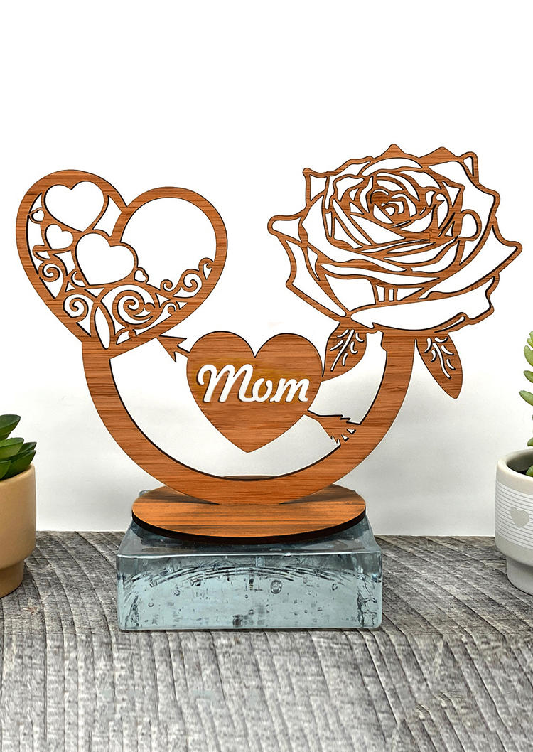 

Mother's Day Hollow Out Rose Heart Wooden Craft Laser Cut Ornament in Pattern1. Size