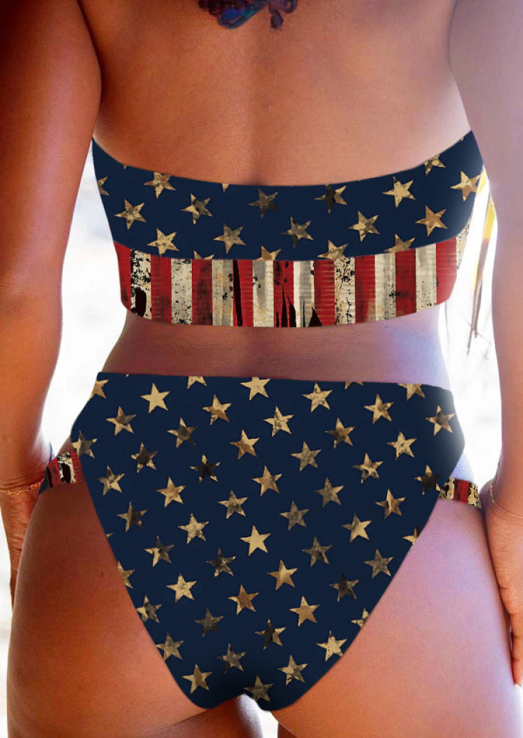 

Bikini Sets American Flag Cut Out Halter Bikini Set - Deep Blue in Blue. Size