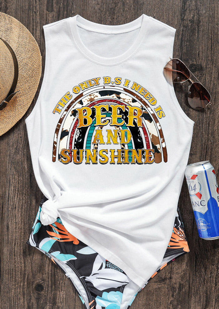Tank Tops The Only B.S I Need Is Beer And Sunshine Cow Rainbow Tank Top in White. Size: L,M