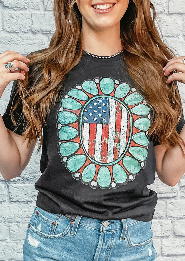 

T-shirts Tees American Flag Turquoise T-Shirt Tee in Dark Grey. Size
