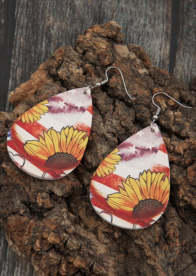 

Earrings American Flag Star Sunflower Earrings in Multicolor. Size