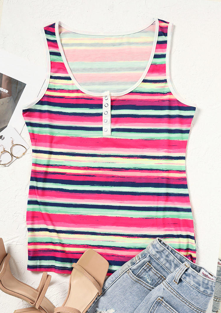 

Tank Tops Serape Striped Snap Button Casual Tank Top in Multicolor. Size