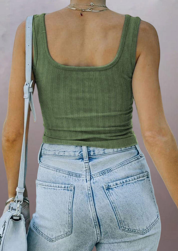 Crop Tops Snap Button Crop Tank Top in Green. Size: S,M,L,XL