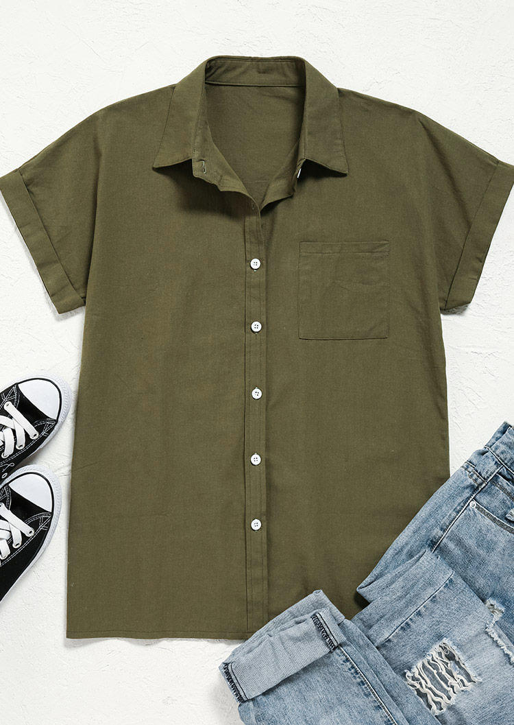Pocket Button Short Sleeve Shirt - Army Green