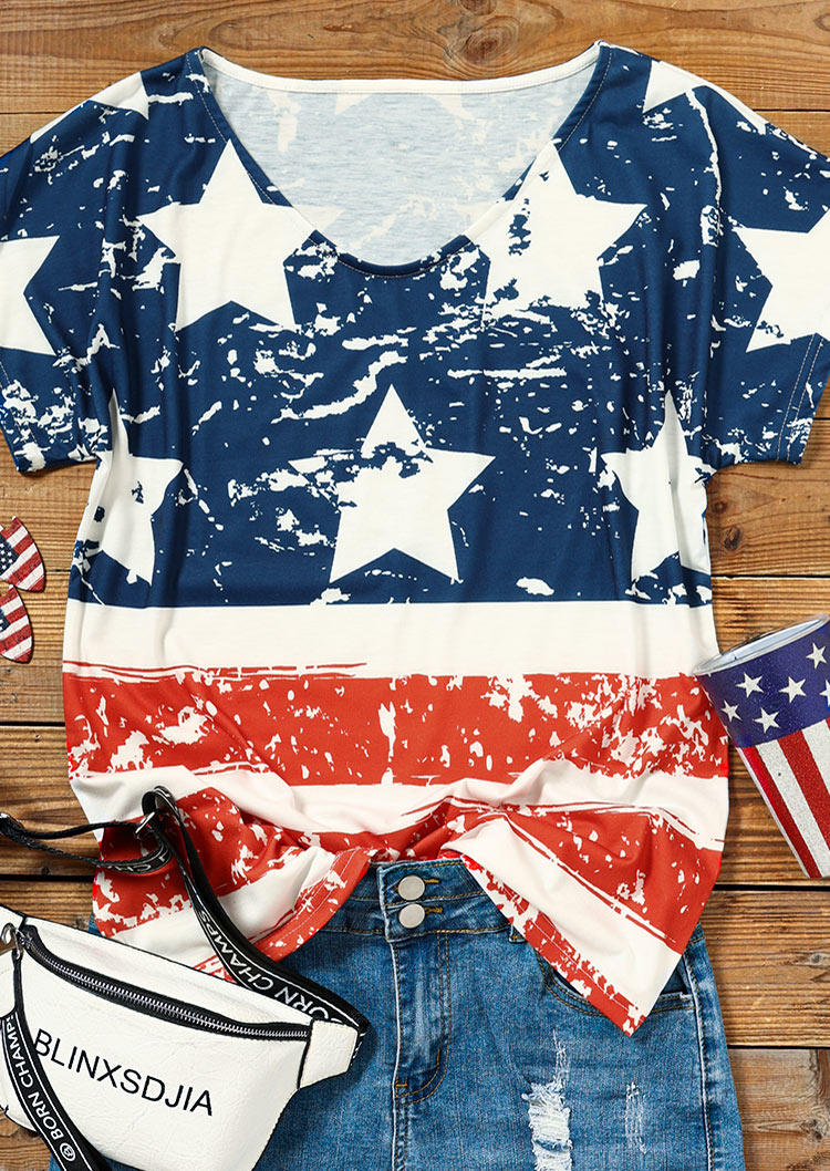 Blouses American Flag Short Sleeve Blouse in Multicolor. Size: M
