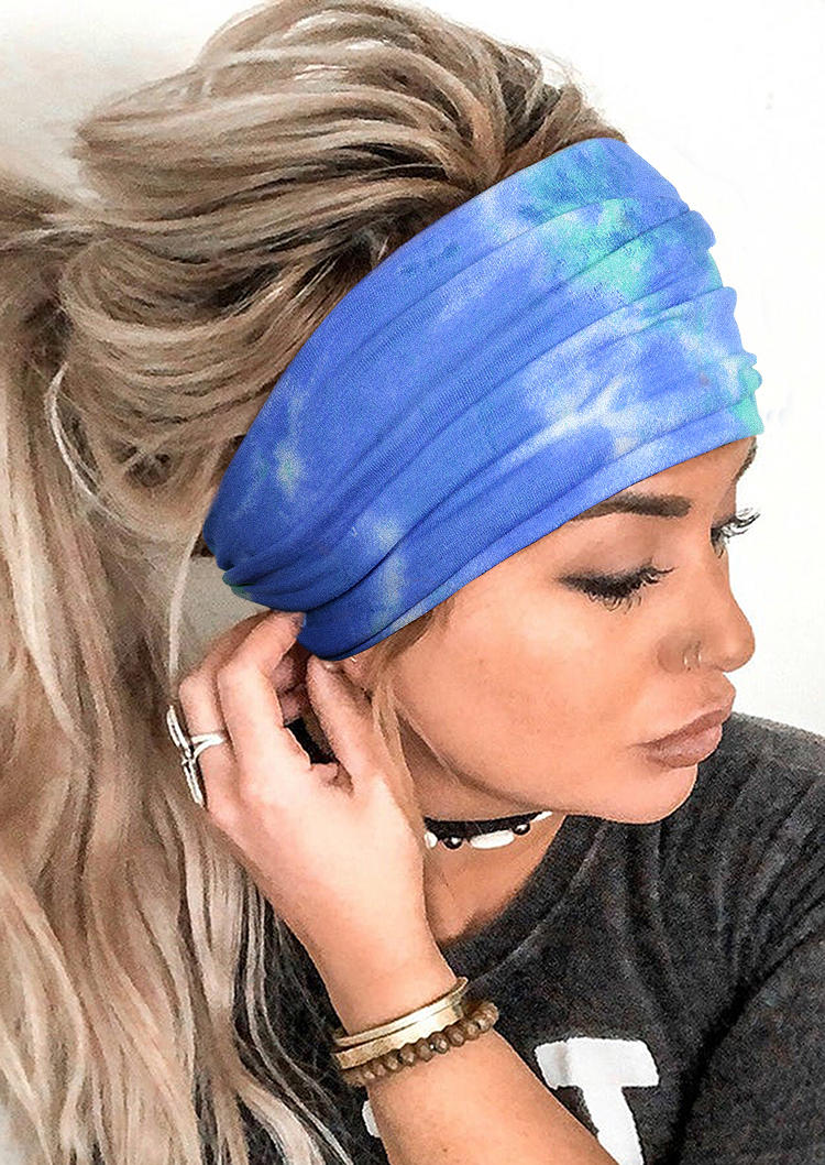 

Tie Dye Yoga Wide Headband in Blue. Size