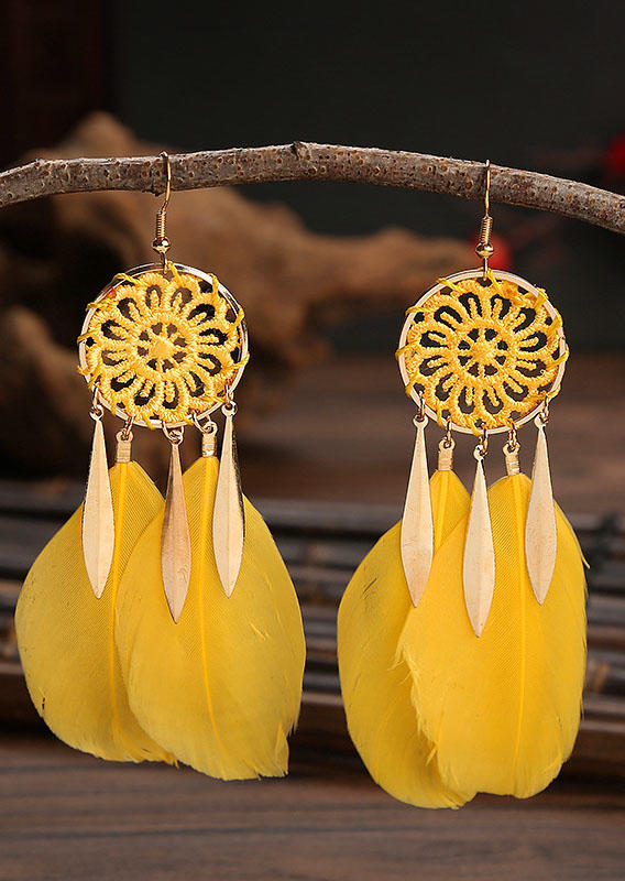 

Earrings Dreamcatcher Feather Hook Earrings in Black,Yellow. Size