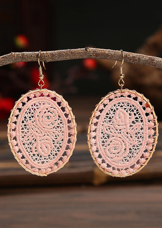 

Earrings Crochet Floral Hollow Out Oval Earrings in Pink. Size