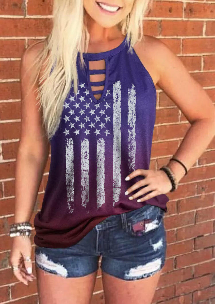 

Tank Tops American Flag Gradient Hollow Out Tank Top in Multicolor. Size