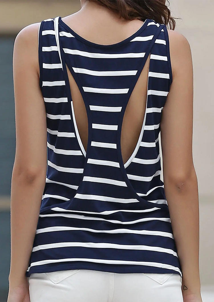 Striped Hollow Out O-Neck Tank