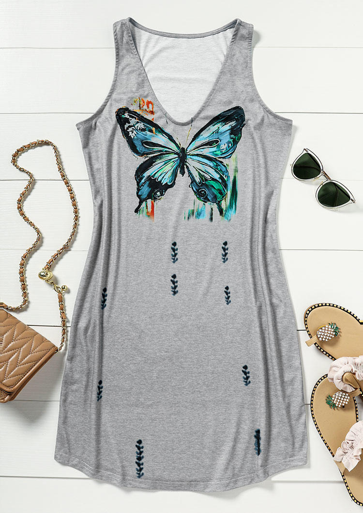 

Mini Dresses Butterfly Sleeveless V-Neck Mini Dress in Gray. Size