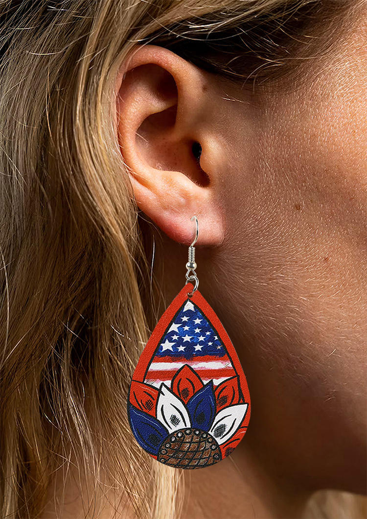 

Earrings American Flag Sunflower Water Drop Earrings in Multicolor. Size