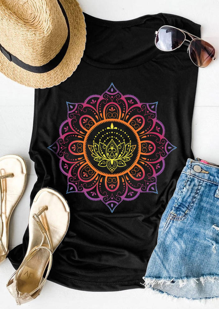

Tank Tops Gradient Floral Lotus Tank Top in Black. Size