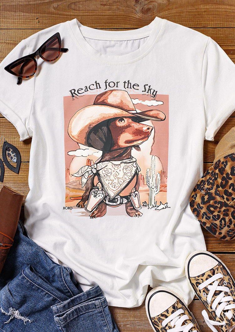 

T-shirts Tees Reach For The Sky Weiner Dog Cactus T-Shirt Tee in White. Size